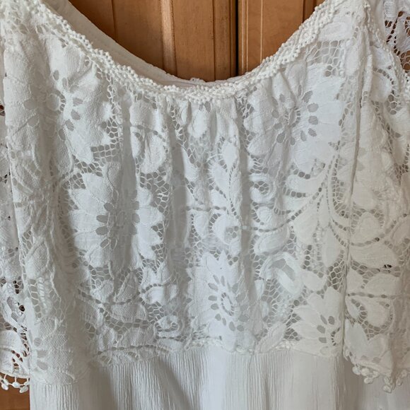 Lace and Gauze Dress Spaghetti Straps and Drop Sleeve - Picture 7 of 11